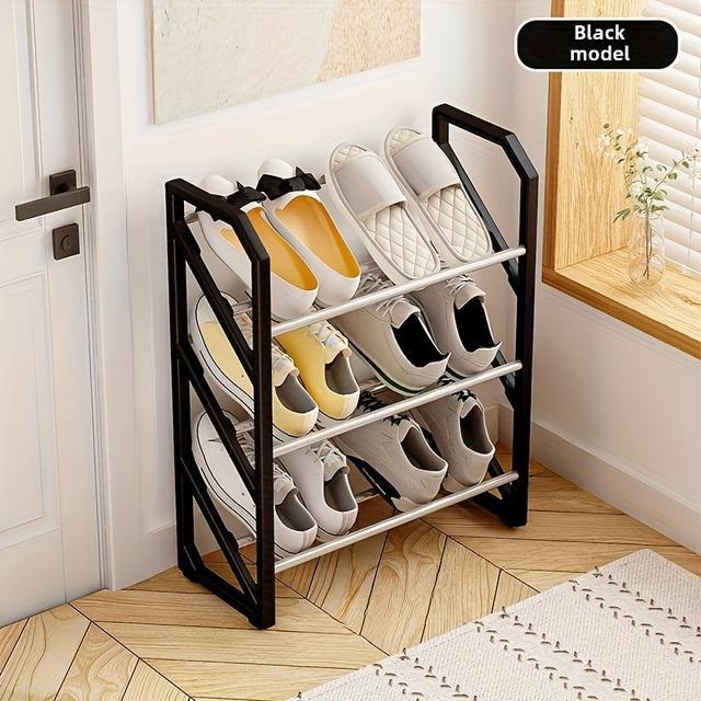 TEMU Easy Assembly Multi-tier Plastic Shoe Rack – No Drilling Required, For Entryway, Dorm & Living Room Storage, To 8kg, Black & White Options, Shoe Storage Organize