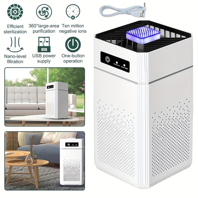 TEMU E-DA Luftreiniger, HEPA-Filter für Schlafzimmer, 34 dB Schlafmodus, kein Akku, 36V USB-Stromversorgung, Staub, Pollen, Tierhaare, Rauchentfernung