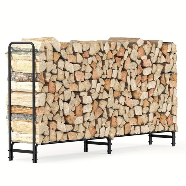 TEMU 8FT para exteriores, soporte para troncos de resistencia mejorado, soporte apilador para chimenea - Organizador de almacenamiento de madera de metal