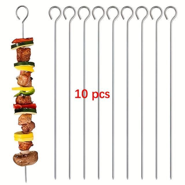 TEMU 10/20/30pcs Stainless Steel Bbq Metal Skewers With Oil Brush, 7.87 Inches In Length. Are Reusable Skewers, Suitable For Outdoor Barbecues Gatherings