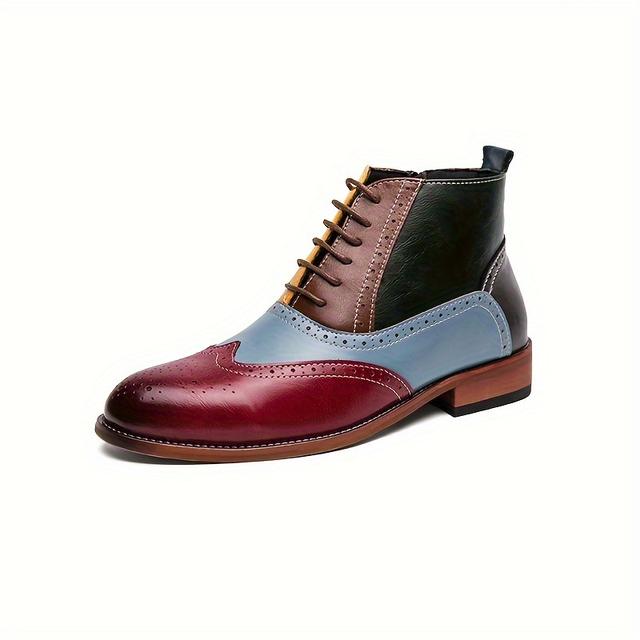 TEMU Botas Oxford de ala de color bloque de moda para hombres de talla grande, cómodos zapatos formales con de goma antideslizante y cordones, calzado para hombres