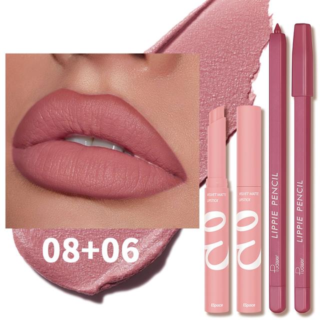 TEMU 2pcs Matte Lipstick And Lip - Resistant To Water And Sweat, Featuring Shades Of Pink, Nude, And Natural Tones, Wear | Must- Products