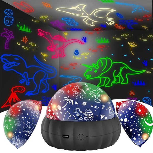 TEMU 3-in-1 Star Projector Night Light - 360° Rotation, Color Changing, Dinosaur And Moon And Stars Projector - Bedroom Indoor Light, Christmas Light, Gift For Best Friend