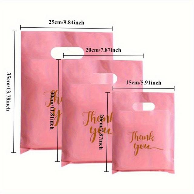 TEMU 150 Pink Thank You Gift Bags, 3 Different Sizes - Reusable Pe Material With "thank You" Letter Print, Perfect For Retail Shops, Small Gifts & Various Products, Gift Bags, Gift Bags For Gifts
