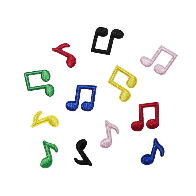 TEMU 12pcs Vibrant Mini Musical Note Embroidery Patches, Self-adhesive Polyester - Perfect For Decorating Clothing, Hats, Bags & Shoes, , Clothing Customization|creative Appliques|embroidered Details