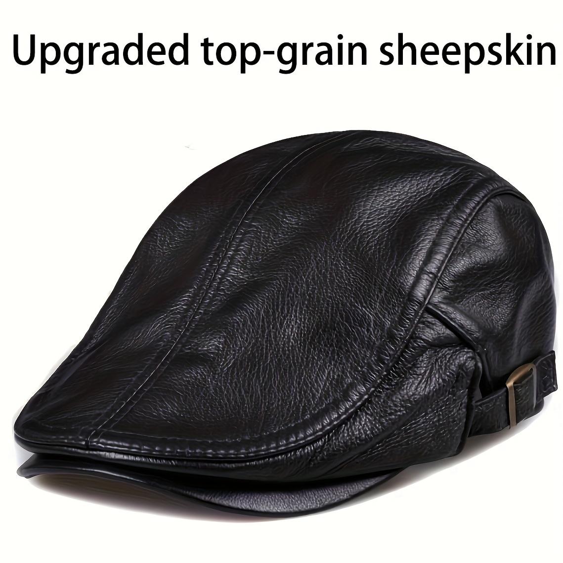 TEMU Autumn Winter Warm Hat For Men And Women - Genuine Sheepskin Leather Cap, Adjustable, Windproof, Stylish And Comfortable For Outdoor, Driving, Or Daily Wear - Great Gift For Dad Or Grandpa
