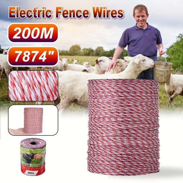 TEMU 1 Roll (200m) Heavy-duty Electric Fence With Stainless Steel Wires - High Conductivity, Uv-resistant & Livestock Fence Suitable For Horse,, Sheep Fencing - Portable Electric Fencing System