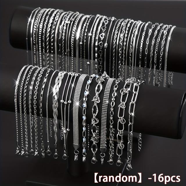 TEMU 16pcs Of Random Stylish Stainless Steel Bracelets For Women, An Elegant And Luxurious Jewelry Set That Fade, Suitable For Everyday And Party Wear. A Perfect Birthday Gift.