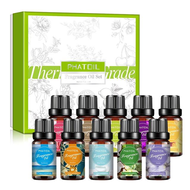 TEMU Kit Cadeau d'Huiles Parfumées PHATOIL (10 X 10ml) - pour Diffuseur, , Fabrication de Bougies