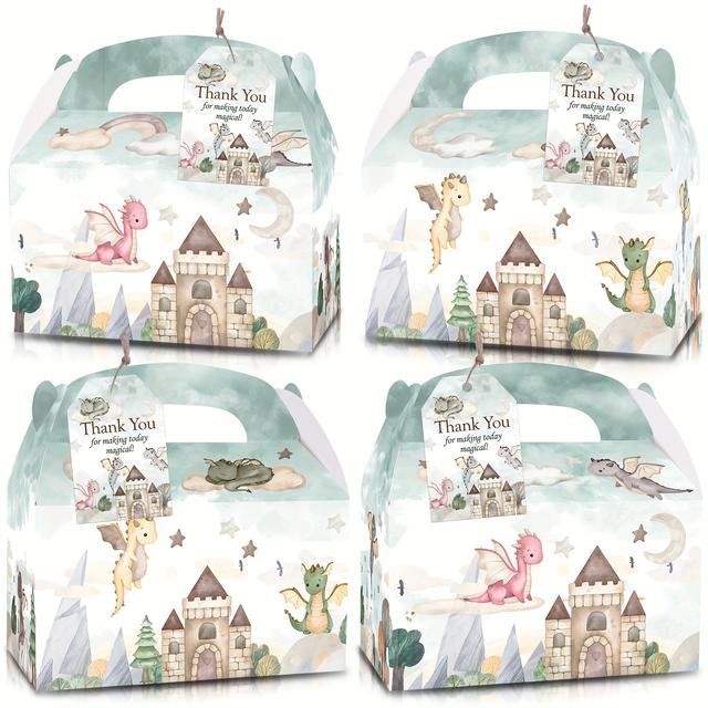 TEMU 12 stuks/SET, Thema Feestje Cadeaudoosjes met Bedankkaarten, Sprookjesdraak Feestartikelen voor Verjaardag Baby Shower, Zoete Feestje Cadeaudoosjes, Dromerige Tafel Decoratie Doosjes