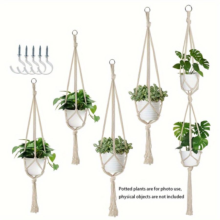 TEMU 5-teiliges Makramee-Pflanzenhänger-Set mit 5 Haken, handgewebte Bohemian-Pflanzenhänger, Innen- Außen-Pflanzenhalter, 3 verschiedene Größen für Pflanzenhänger zur Wohnungsdekoration