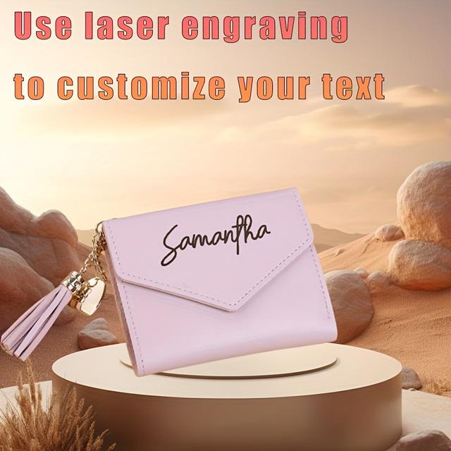 TEMU Personalized Women's Tassel Wallet Card Holder, Leather Casual Snap Closure Business Card Case With Custom Text Engraving, Wet , Gift For Her - Pack Of 1