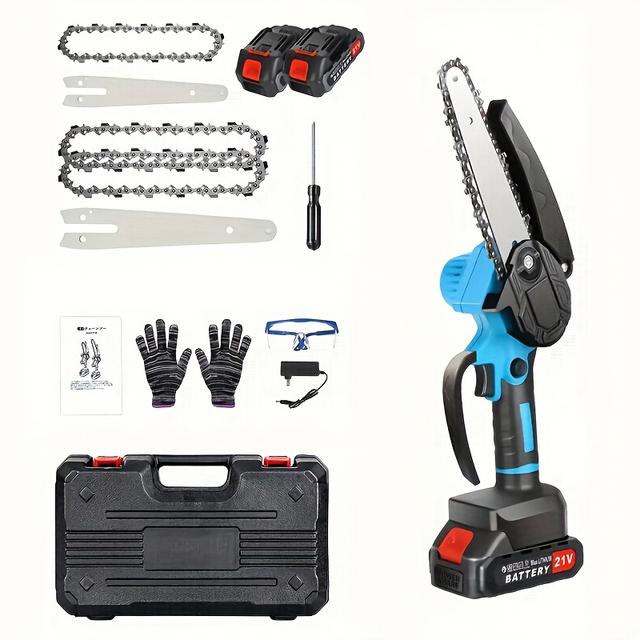 TEMU ミニチェーンソー 6+4インチ コードレス - アップグレードされたパワフルな小型チェーンソー バッテリー式 - 軽量 電動チェーンソー コードレス 2個の21V 2000MAH充電式バッテリー付き - ミニハンドヘルドチェーンソー 木の枝、剪定、木材切断用 (グレー/ブルー/イエロー)