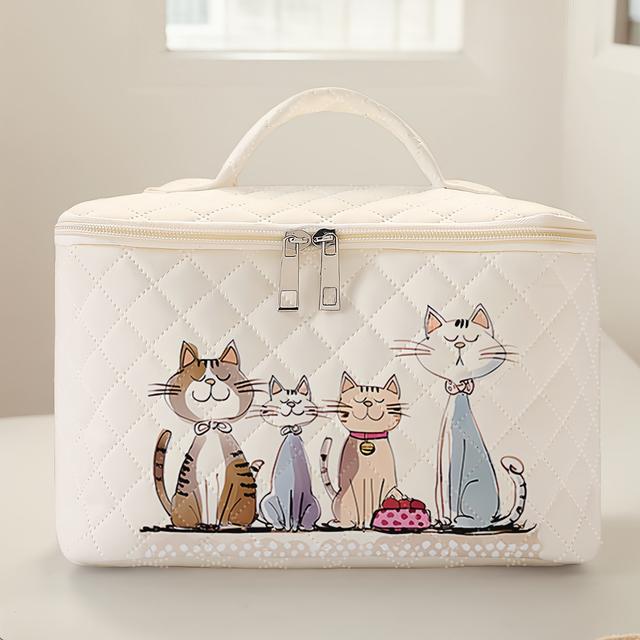 TEMU 4 Kitten Pattern Printed Makeup Bag, Brush And Accessory Storage Box Toolbox, Large Capacity Travel Toiletries Storage Bag, Cute And Fashionable Makeup Bag, Suitable For Men And Women