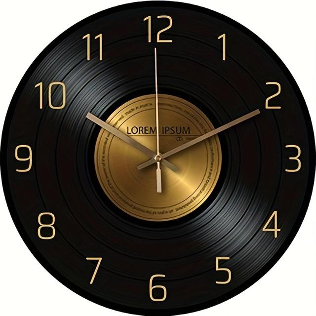 TEMU Glass Wall Clock, Vinyl Record Pattern, 12-inch Silent Wall Clock, Suitable For Living Room Bedroom, Room Decoration, Home Decoration, Kitchen, Office Decoration, Battery Not Included