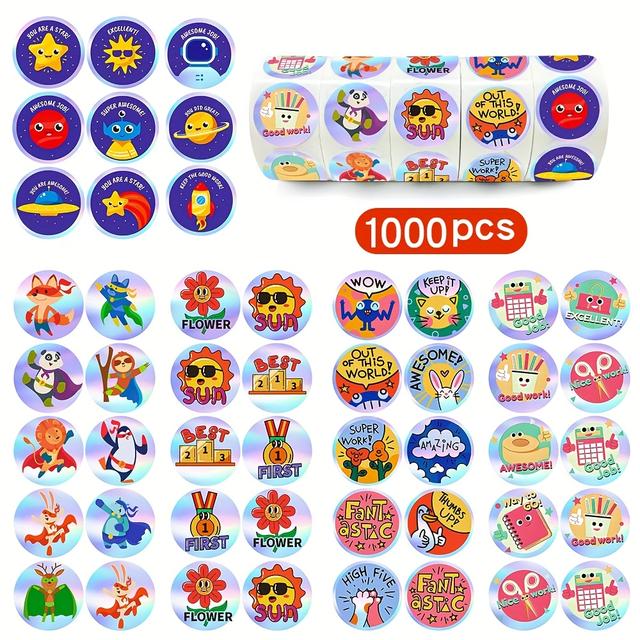 TEMU 1000 st 1- Holografiska Laser Sticker Rulle | Reflekterande Dekaler, -Självhäftande Etiketter, PVC Material