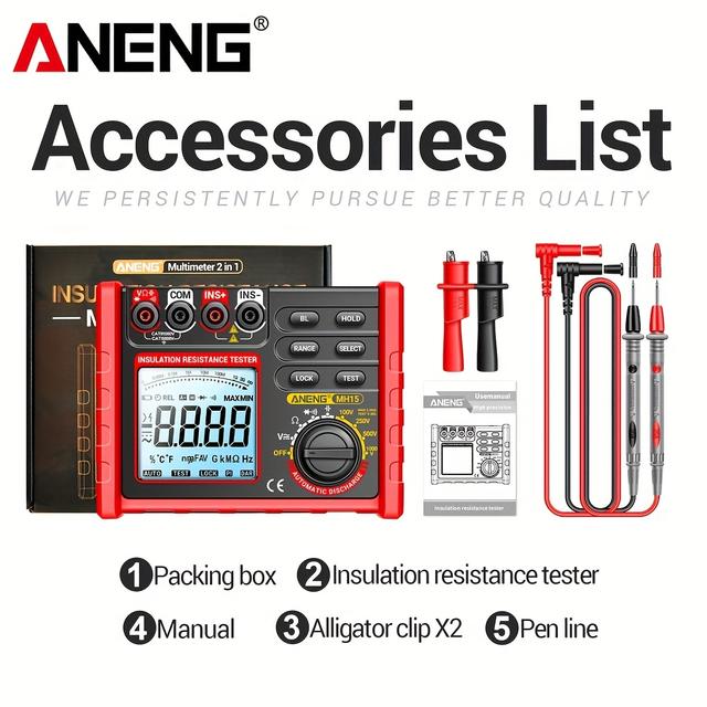 TEMU Aneng Mh15 6000 Count Measurement Voltage Resistors, Capacitors, , Buzzers, Digital Ohmmeters, Insulation Resistance Meters Without Battery