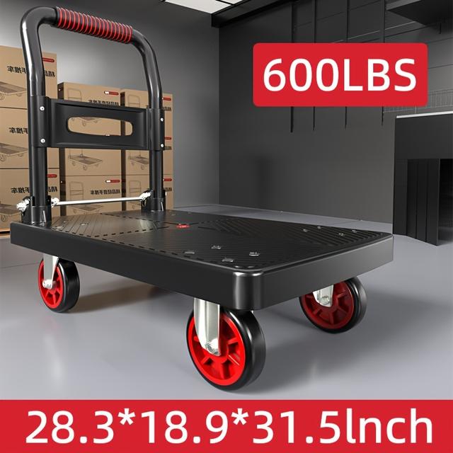 TEMU Sturdy Folding Hand Cart - Supports Up To 800 , With 360° Rotating Handle, Tough Plastic Platform, For Home, Office, And Warehouse Use. An Ideal Gift For Fathers Or Husbands