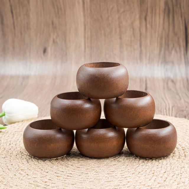 TEMU Set Of 6 Handmade Acacia Wood Napkin Rings | Classic Everyday Thanksgiving Holiday Christmas Festive Party Gift Farmhouse Décor, Solid Color