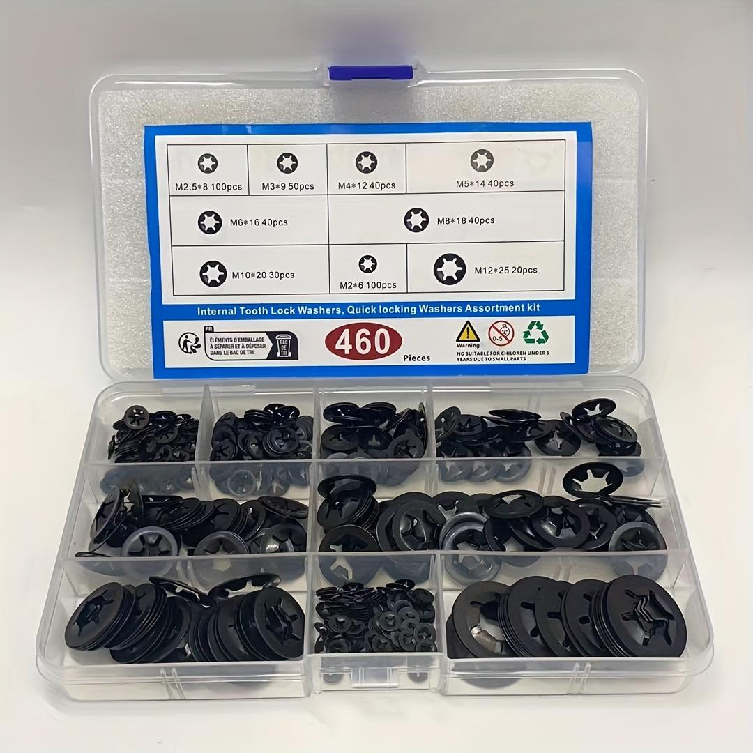 TEMU 365/460pcs 9 Sizes Internal Tooth Star Lock Washers, Quick Lock Washers, Push Nuts, Speed Clips, Retaining Clips Fastener Combination Kit