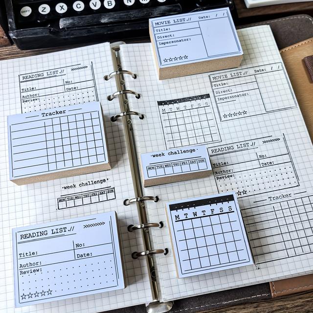 TEMU Juego de 5 Sellos de Madera Vintage de Fantasía | Rectangulares | Herramientas para Registro de Información y Planificador de Desafíos para Manualidades DIY y Diarios