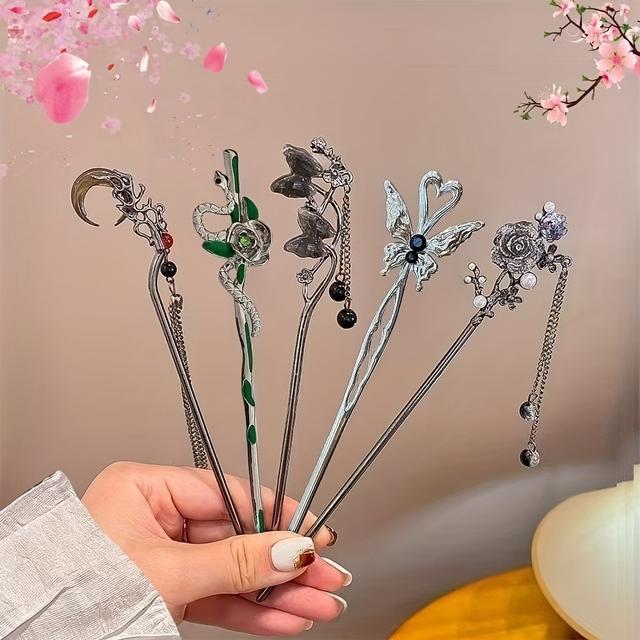 TEMU 5pcs Women's Fashion Hairpins, Exquisite And Stylish Hair Accessories For Women, Elegant Headwear For Styling, Secure Hair-setting Pins, Multi-element , Suitable For Daily Use And Gifting