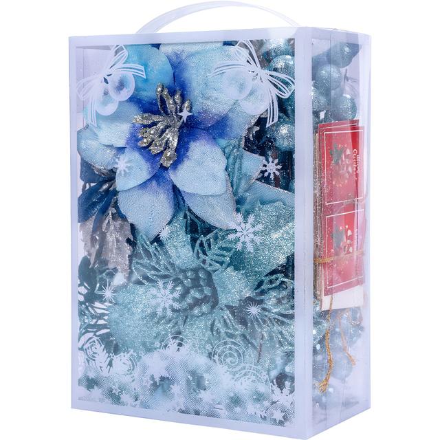 TEMU 59pcs Set Of Glitter Poinsettia Artificial Christmas Flowers With Clips And Stems Christmas Tree Garland Ornaments Christmas New Year Wedding Party Decorations