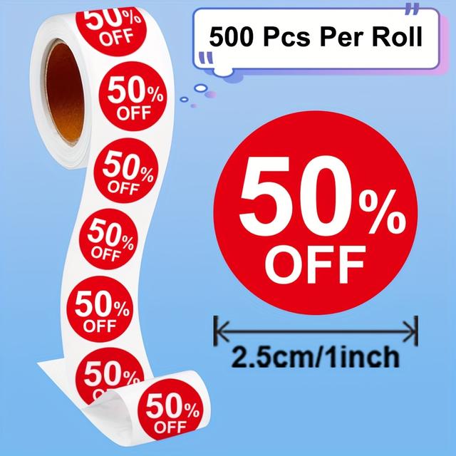 TEMU 500pcs/roll 2.5cm/piece Discount Promotion Label Stickers