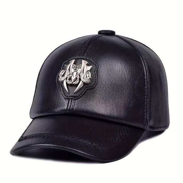 TEMU Heren Baseballpet van Echt Leer, Street Style, Verstelbare Maat, Perfect voor Cadeaus voor de Feestdagen