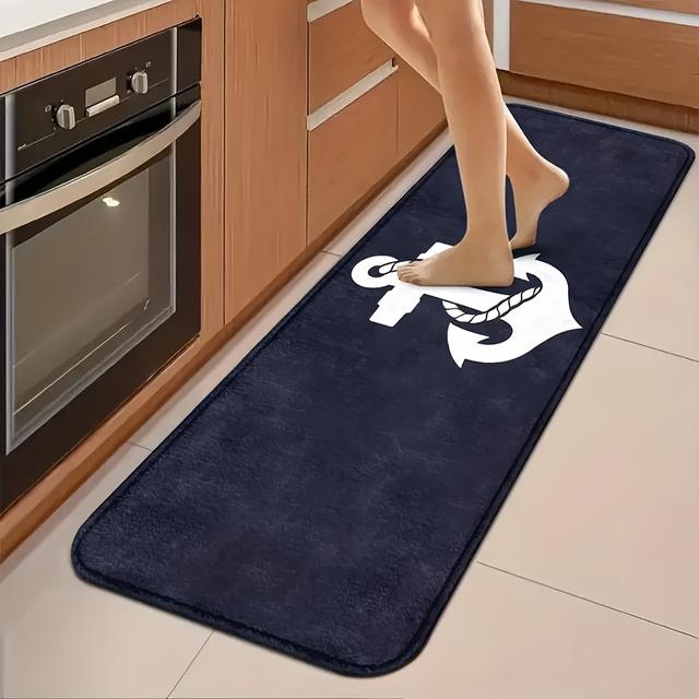 TEMU 1-3pcs Flannel Anchor And Helm Nautical Kitchen Rug Set, Machine Washable, Thick And Comfortable For Home Kitchens.