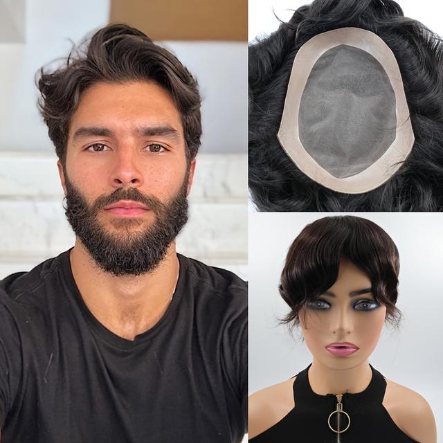 TEMU Männer Haartopper aus , Glattes Haar, Vollständig handgeknüpftes Mono Lace, Atmungsaktives und strapazierfähiges Haarersatzsystem, Vielseitig einsetzbar, 7x9 Zoll Handhakenbereich