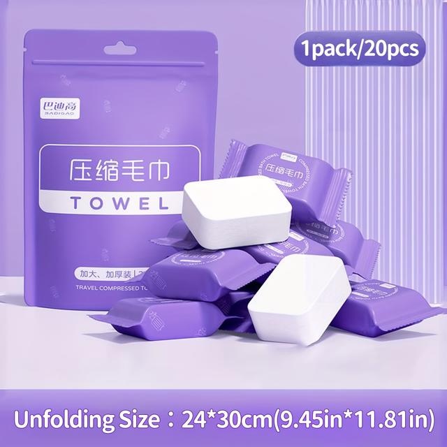 TEMU 20pcs/pack Portable Travel Washcloths, Quick Dry, Soft, Free, Compressed, For Travel, Camping