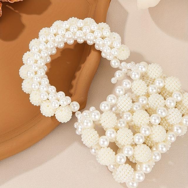 TEMU حقيبة يد بيضاء مصنوعة يدويًا أنيقة من اللؤلؤ الأبيض، حقيبة يد ليلة من البلاستيك بلون صلب، حقيبة رسول بدون غطاء للمناسبات الخاصة