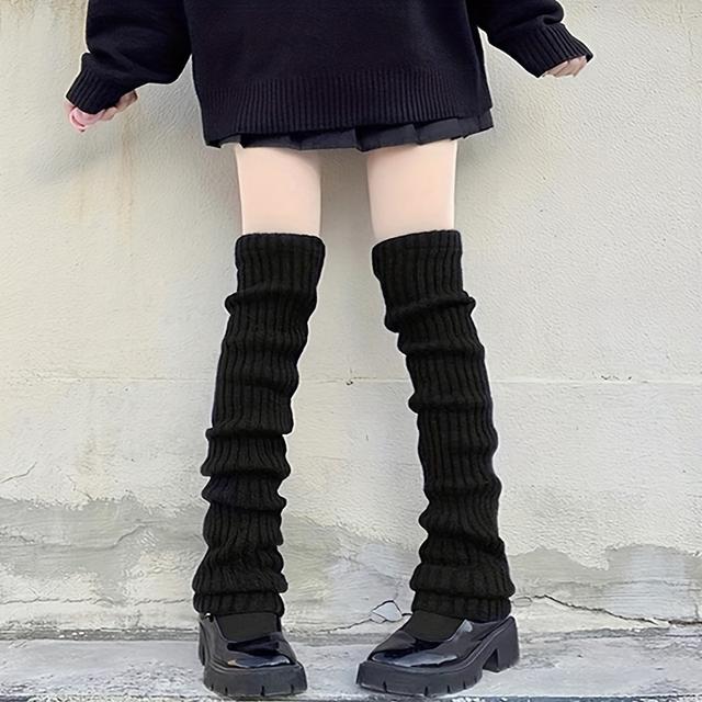 TEMU 1 Paar Herbst- und Winter-Über-Knie-Wollsocken, lockere Wadensocken, Harajuku-Beinwärmer, Retro-Über-Knie-Socken