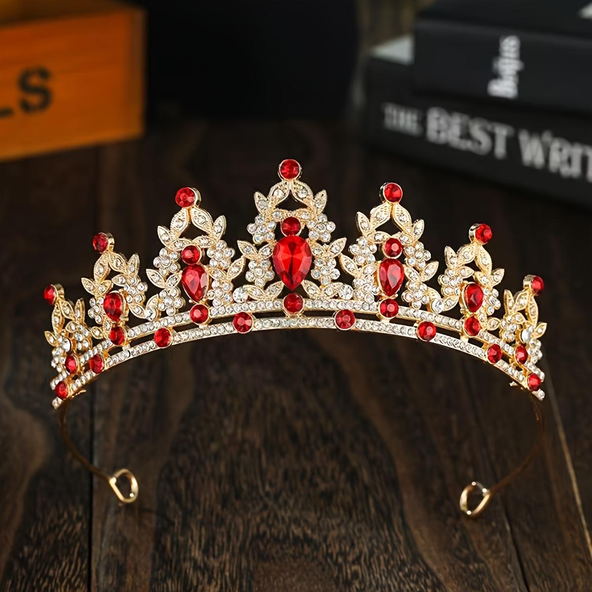 TEMU 1pc Vintage Baroque Bridal Crown - Artificial Crystal & Floral Tiara With Multicolor Crown Headpiece For Wedding Queen, Prom, Pageant, For Women's Wedding Attire Accessory