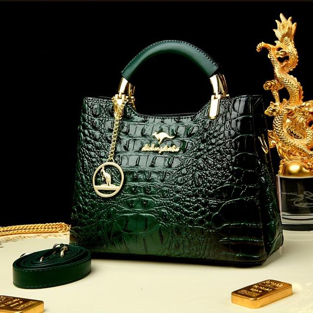 TEMU Sac à main de luxe en similicuir crocodile vert pour femme - Élégant sac à bandoulière et portefeuille avec bandoulière amovible, quincaillerie dorée et détail de chaîne sophistiqué