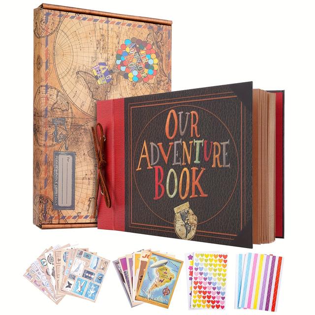 TEMU Our Adventure Book 40 Page Photo Album Diy Handmade Scrapbook Retro Album Anniversary Wedding Guest Book Decor