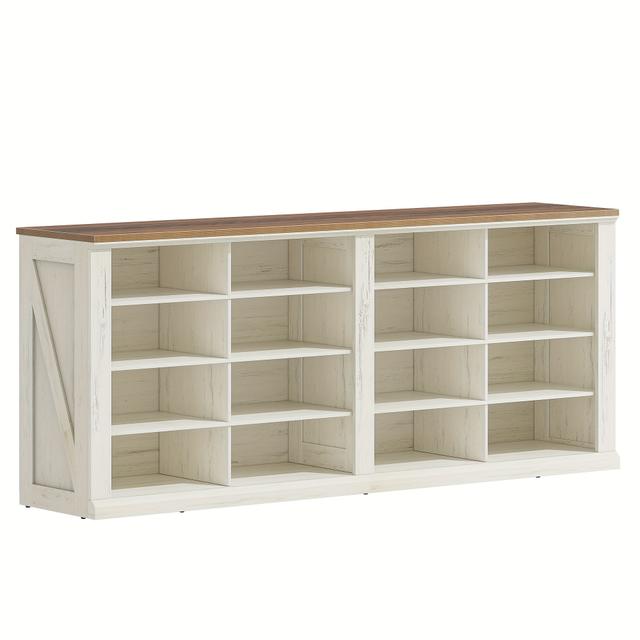 TEMU Banc à Chaussures, Étagère à Chaussures avec Siège, Banc avec Espace de Rangement, 16 Compartiments, Adapté pour Salon, Couloir, Entrée, de Place, 30 x 104 x 58 cm, Marron-Blanc Vintage