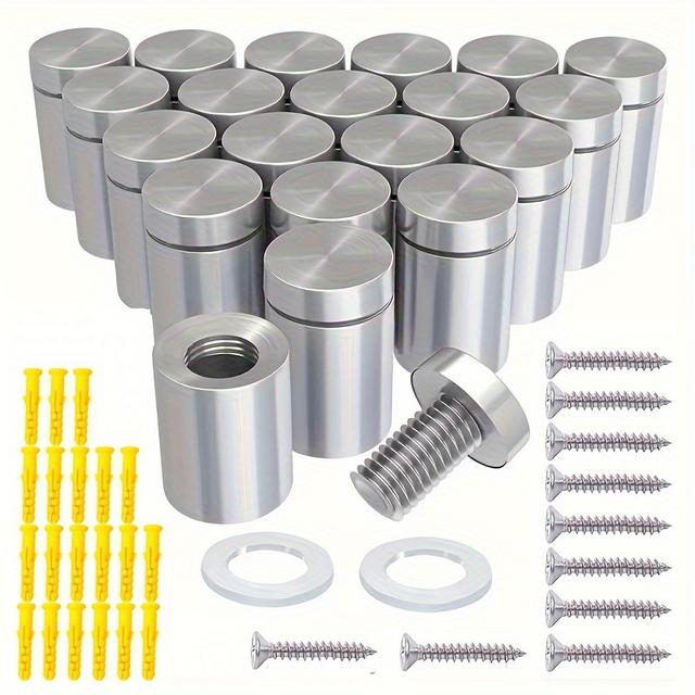 TEMU 20-pack Stainless Steel Sign Standoff Screws, 19x25mm, Metal Wall Mounts For Glass & Acrylic, Landscape Theme, No Electricity Needed, For Artwork & Display
