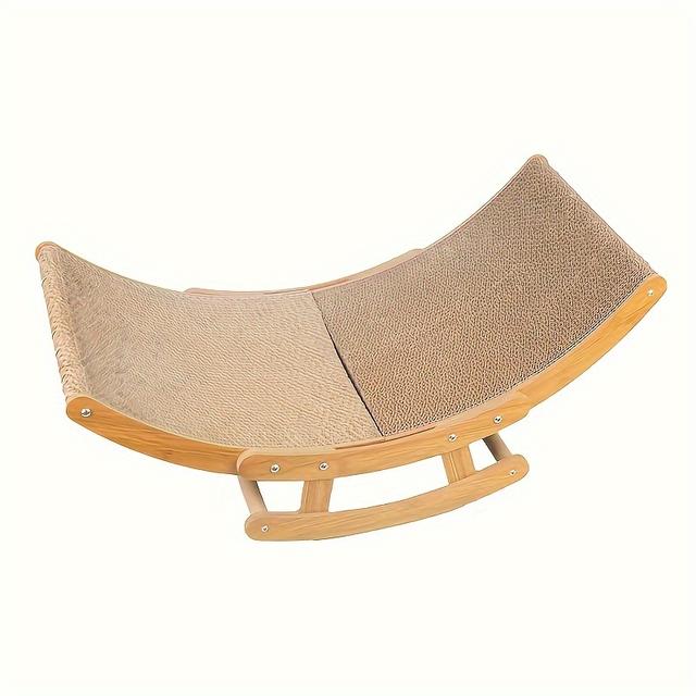TEMU Large Rocking Cat Scratcher Bed With Solid Wood Frame & Replaceable Scratching Pad - Ergonomic Lounger For Indoor Cats, Easy Assembly Pet Furniture