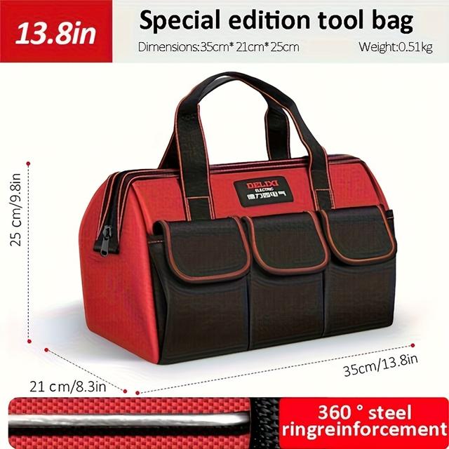 TEMU Electric 13/14 Inch Wide Mouth Tool Bag, Wear-resistant 1680d Oxford Cloth Tool Bag, Portable Multi-functional Storage Bag, For Tool Storage And Organization