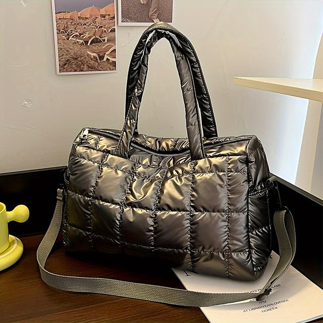 TEMU Bolso de Mujer de Gran Capacidad y con Acolchado - Correa de Ajustable, Cierre de Cremallera, Diseño Minimalista para Trabajo, Viajes y Uso Diario