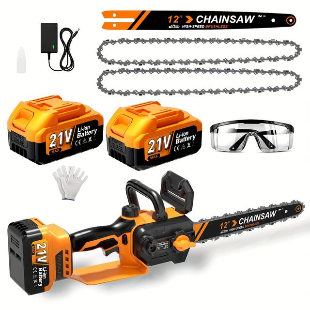 TEMU 21v 12 Inch Brushless Chainsaw, Cordless Electric Chainsaw, Handheld Portable Chain Saw For Pruning, Wood Cutting, Tree Felling, And Limbing