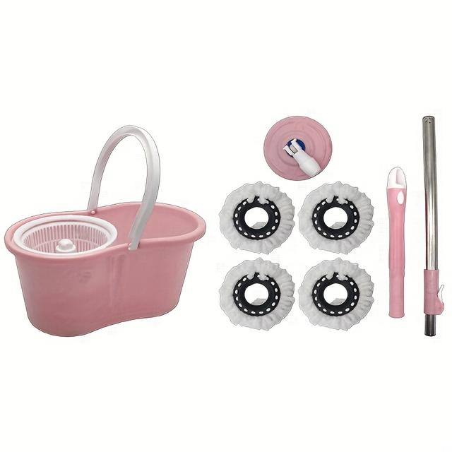 TEMU Spin Mop And Bucket With Wringer Set, 360° Rotating Head Mop With 4 Microfiber Mop Refills Wet And Dry Suitable For Office And Home Use, Grey And Pink