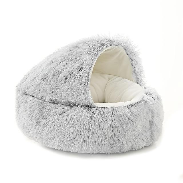 TEMU Schalenförmiges Haustierbett, Verdickte Winter-Warme Halbgeschlossene Tiermatte, Universelles Plüsch-Katzen-Nest für Kätzchen und Erwachsene Hunde, Auswahl der Tierbesitzer!