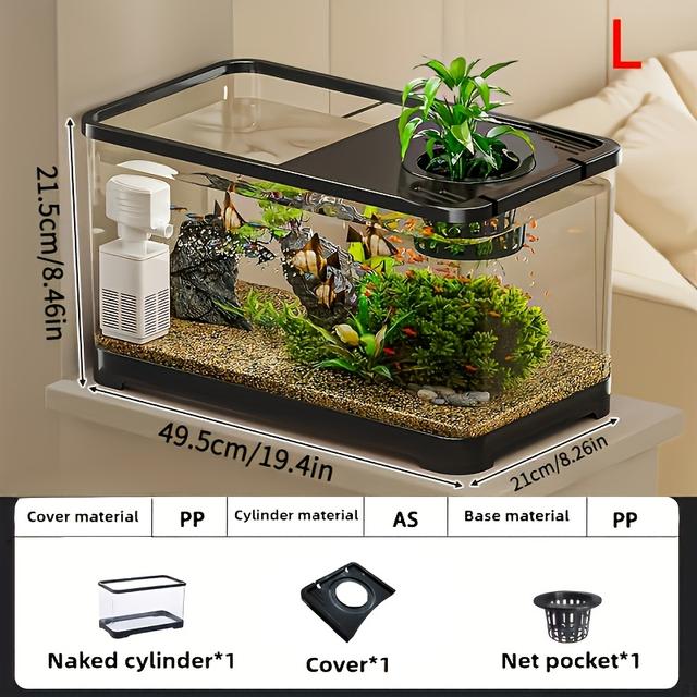 TEMU Aquário para Plantas Aquáticas, um Aquário Ecológico de Tamanho a Pequeno para Peixes Dourados, para Salas de Estar, com Tampa para Aquário Betta de Mesa Doméstico