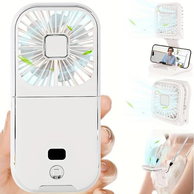 TEMU Portable Handheld Mini Fan With Digital Display, Ultra-thin Foldable Neck Fan, Usb Rechargeable 3000mah Battery, 180° Adjustable, For Personal Cooling, Travel, Sports