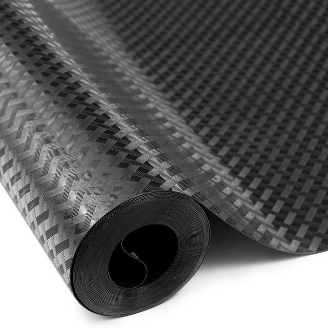 TEMU بطانة خزانة وأدراج EVA مقاومة للماء وغير قابلة للانزلاق - لا حاجة للمصاصة، تصميم بنمط منسوج أسود، مناسبة للثلاجة والحمام وتنظيم الخزانة، غطاء سطح متعدد الوظائف، ديكور منزلي ، تركيب بدون ماصة