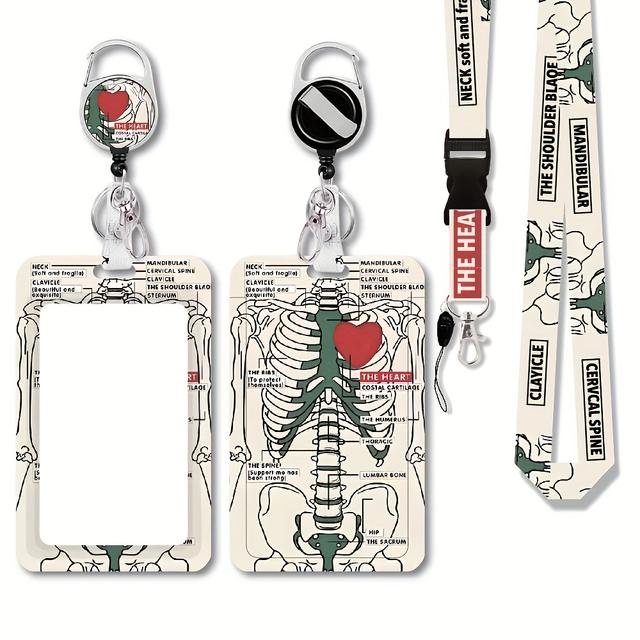 TEMU 1pc -themed Id Badge Holder With Retractable Lanyard & Extender - Anatomical Heart & , Labeled & Organs For Doctors, Nurses, Students - Durable Plastic-like Id Reel For Hospital, Clinic, Work