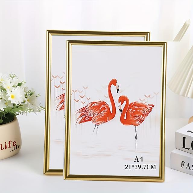 TEMU 2pcs Of Photo Frames In Golden And Silvery For , Suitable For Tabletop Or Wall Display Of Posters In A3, A4, And 8*10 Inches. High Acrylic, Ideal For Framing Certificates And Photos